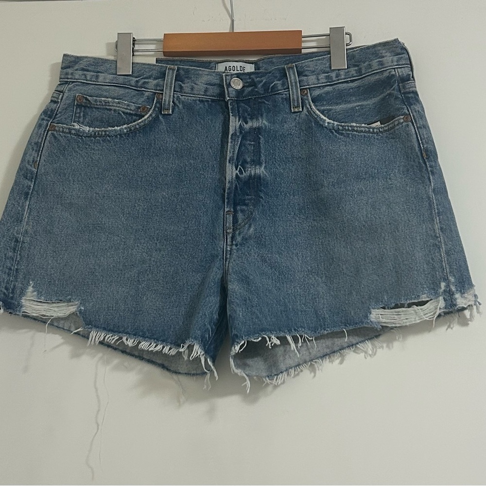 AGOLDE Parker Denim Cutoff Shorts Size 31 NWT High Rise Button Fly Distressed - Picture 1 of 8